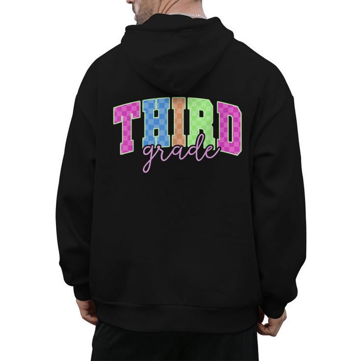 Back To School Neon Checkered Third Grade Colorful Teacher Men's Hoodie Back Print