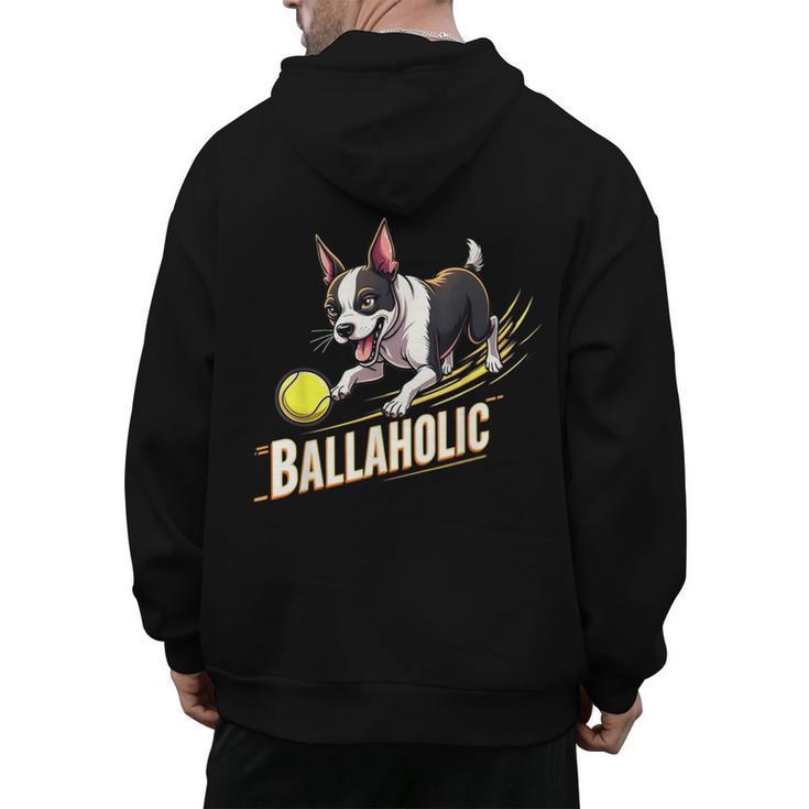 Ballaholic Boston Terrier Dog Chasing Bostie Ball Men's Hoodie Back Print