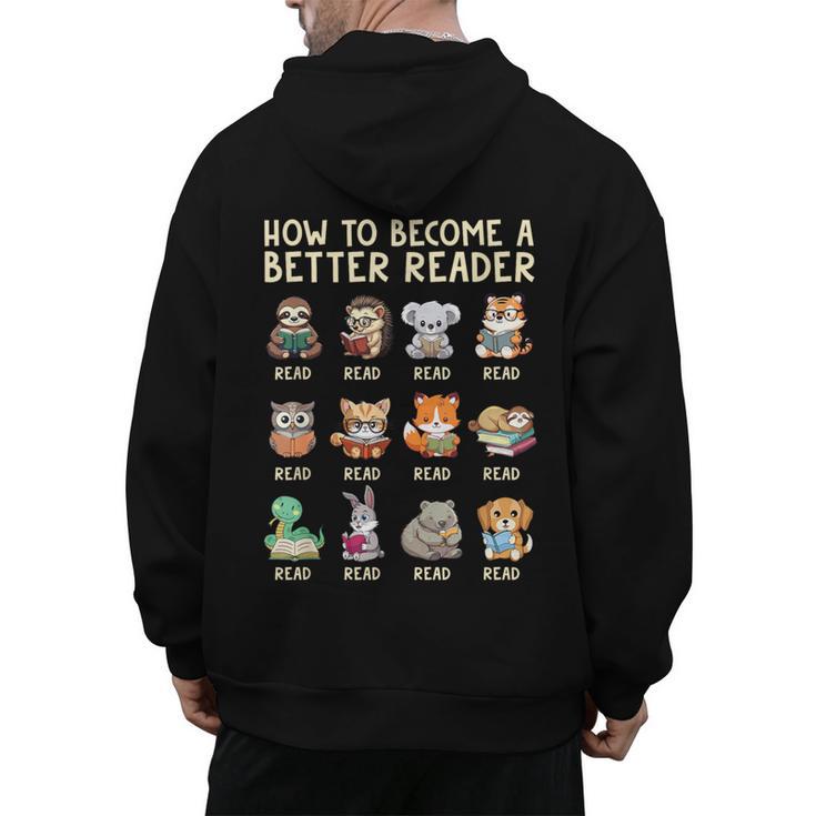 How To Become A Better Reader Animals Reading Teacher Men's Hoodie Back Print