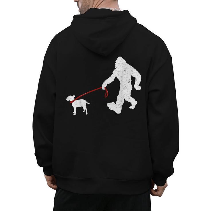 Bigfoot Walking With Bull Terrier Dog Men's Hoodie Back Print