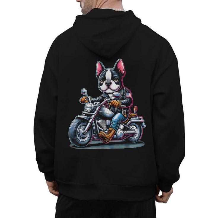 Biker Boston Terrier Dog Riding Motorbike Men's Hoodie Back Print