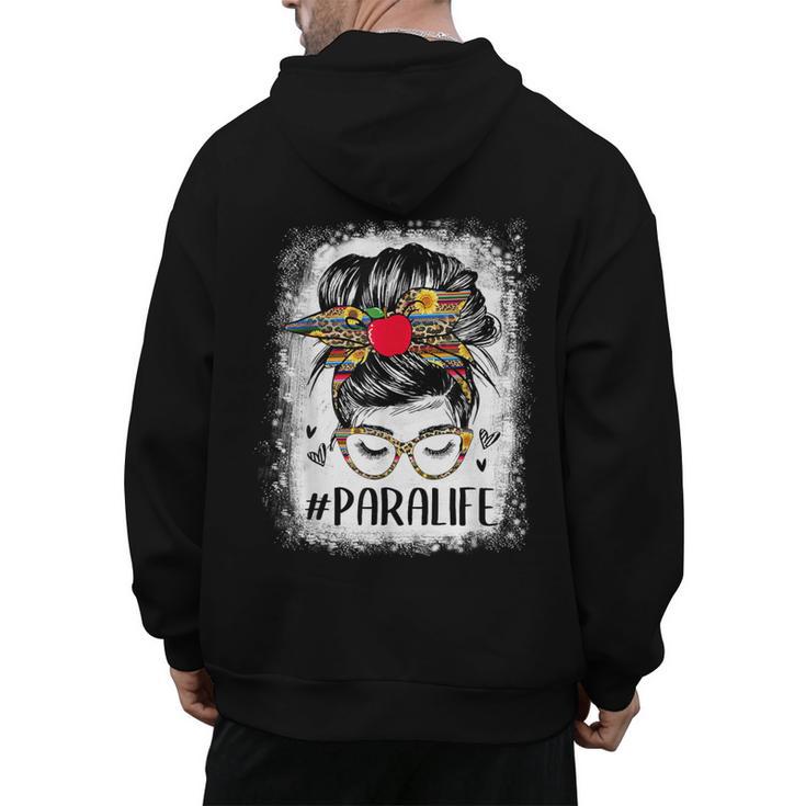 Bleached Teacher Para Life Paraprofessional Cute Messy Bun For Men Women Girls Kids Men's Hoodie Back Print