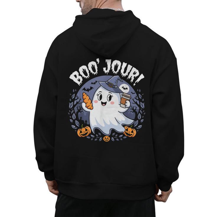 Boo Jour Ghost Halloween French Teacher Cute Coffe Croissant Men's Hoodie Back Print