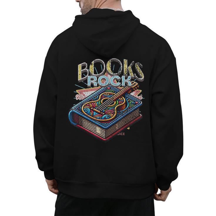 Books Rock Rock'n Roll Science Of Reading Teachers Guitar Men's Hoodie Back Print