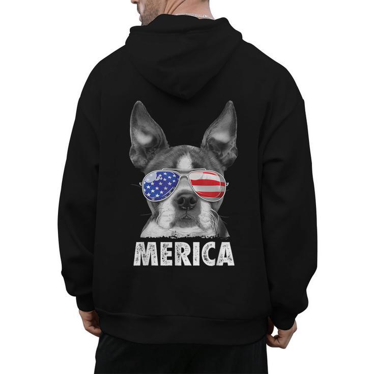 Boston Terrier 4th Of July Merica Men Women USA Flag Vintage Men's Hoodie Back Print