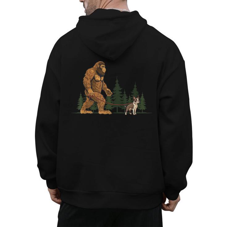 Boston Terrier Bigfoot Dog Walking Dog Mom Dad Kids Men's Hoodie Back Print