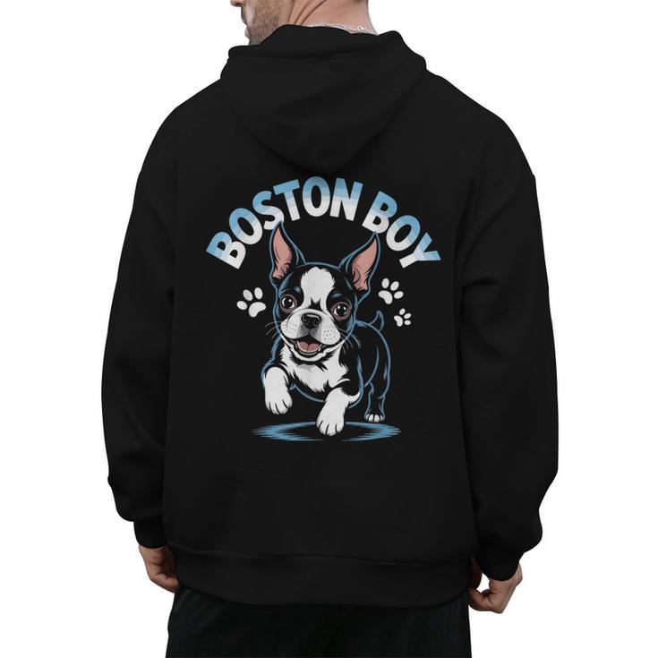 Boston Terrier Boy Cute Cartoon Dog Owner Pet Boston Terrier Men's Hoodie Back Print
