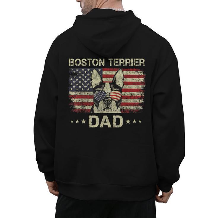 Boston Terrier Dad Dog Lovers American Flag 4th Of July For Women Men Men's Hoodie Back Print