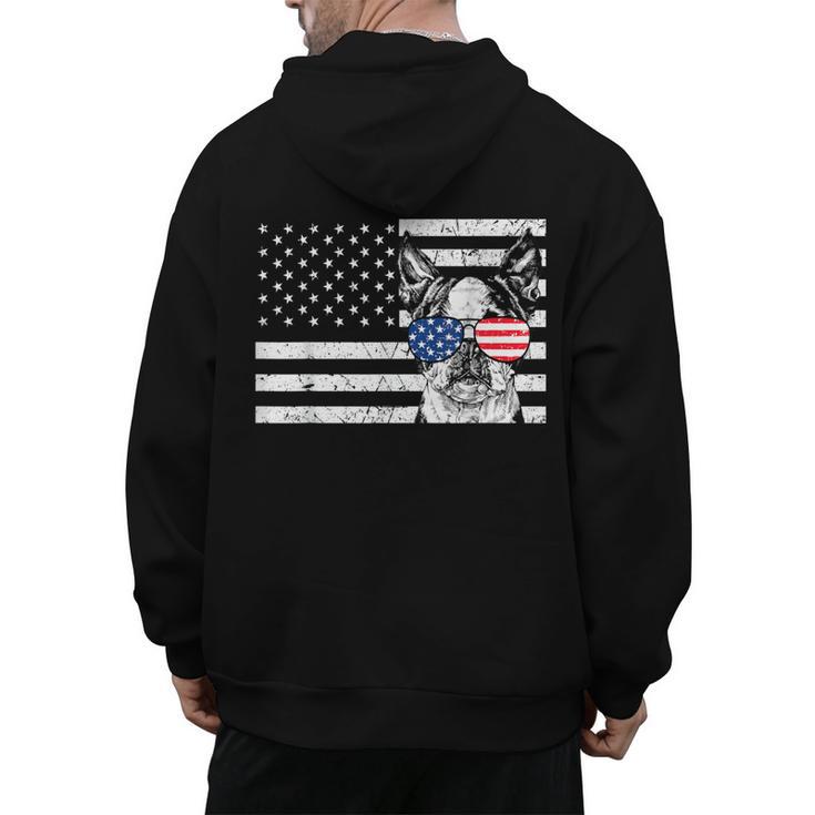 Boston Terrier Dog 4th Of July US American Flag Patriotic Men's Hoodie Back Print