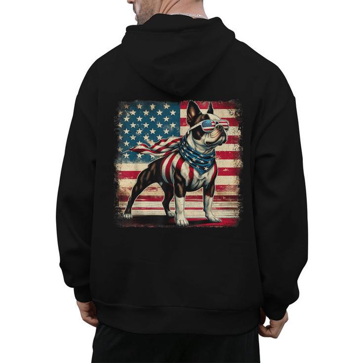 Boston Terrier Dog 4th Of July USA American Flag Patriotic Men's Hoodie Back Print