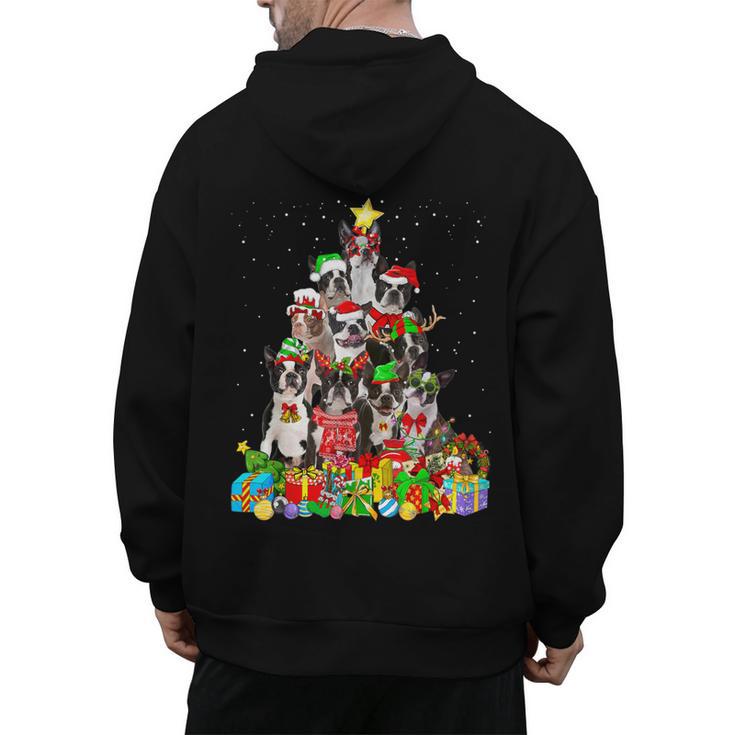 Boston Terrier Dog Christmas Tree Lights Xmas Pajama For Men Women Kids Men's Hoodie Back Print