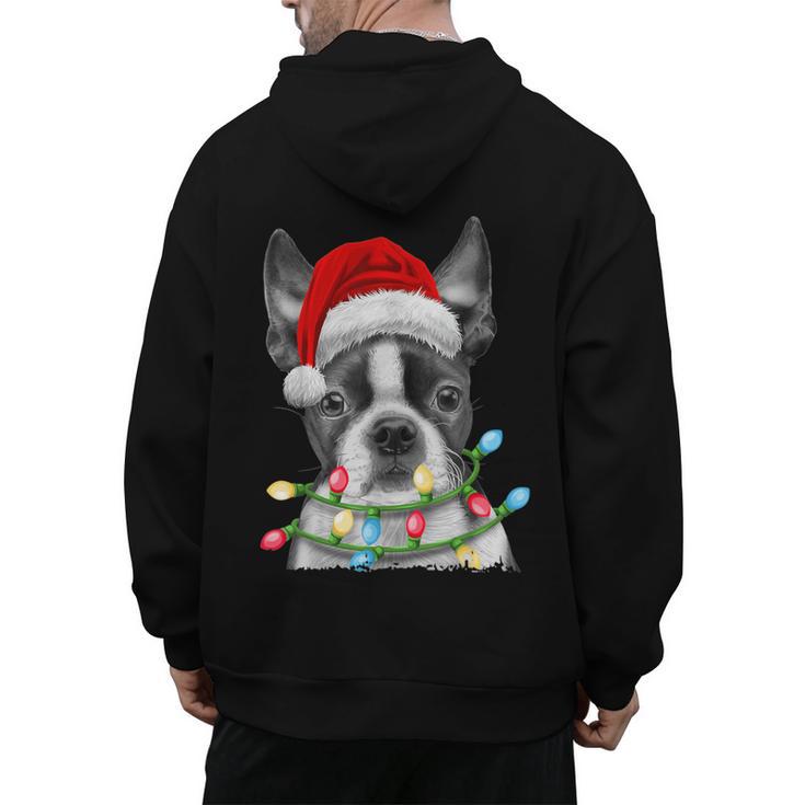 Boston Terrier Dog Santa Christmas Tree Lights Xmas Men's Hoodie Back Print
