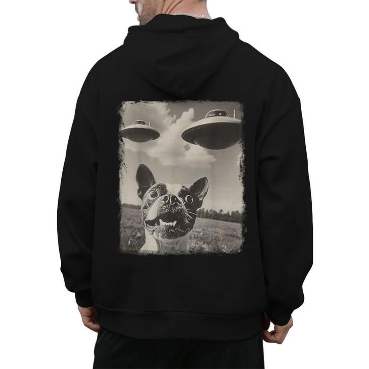 Boston Terrier Dog UFO Alien Extraterrestrial Selfie Men's Hoodie Back Print
