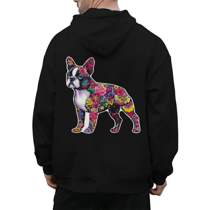 Boston Terrier Floral Dog Lover Vintage Distressed For Men Women Kids Men's Hoodie Back Print