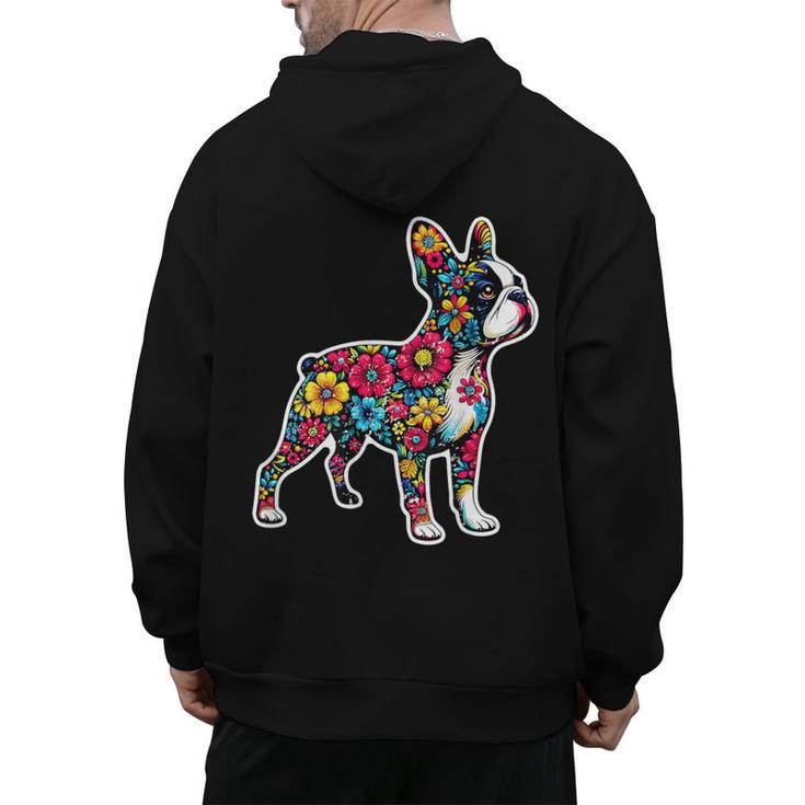 Boston Terrier Floral Vintage Dog Mom Distressed Men Women Kids Men's Hoodie Back Print
