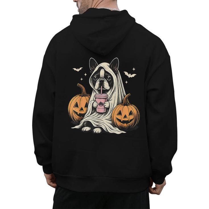 Boston Terrier Ghost Boo Halloween Costume Spooky Season Men's Hoodie Back Print