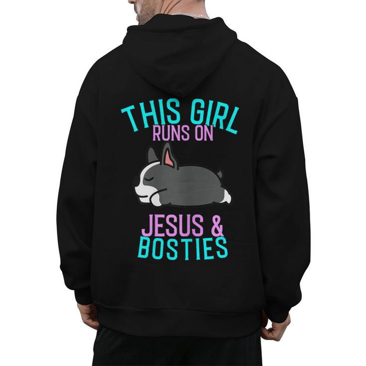 Boston Terrier This Girl Runs On Jesus And Boston Terriers Men's Hoodie Back Print