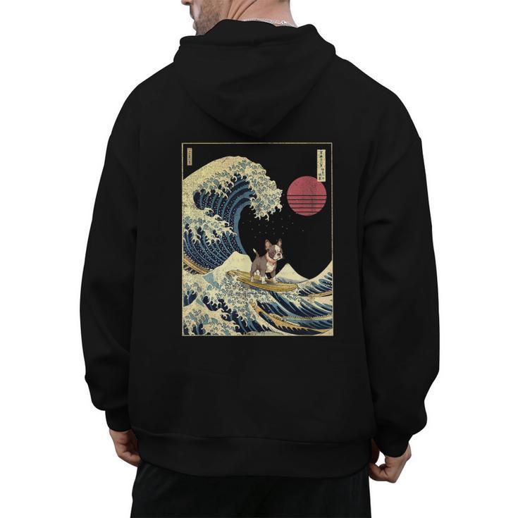 Boston Terrier Japanese Kanagawa Wave Surf Dog Men's Hoodie Back Print