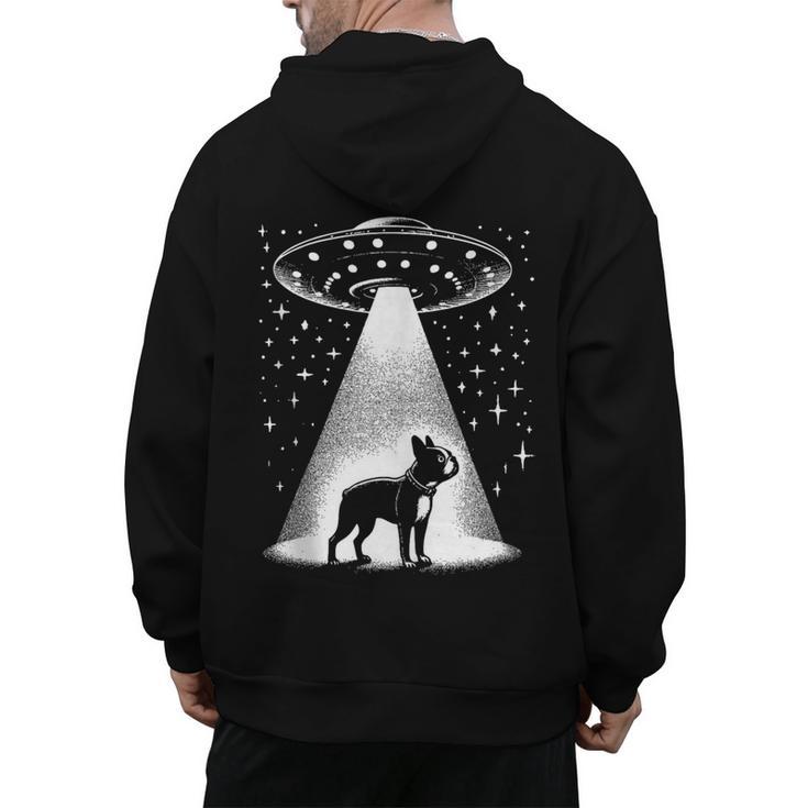 Boston Terrier Mom Dad Dog Alien UFO Men's Hoodie Back Print