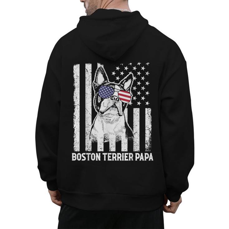 Boston Terrier Papa Cool Dog Lover USA American Flag Men Women Men's Hoodie Back Print