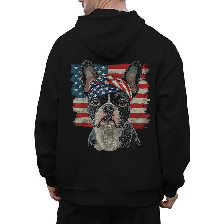 Boston Terrier Patriotic 4th Of July USA American Flag Men's Hoodie Back Print