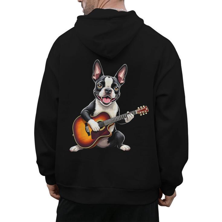 Boston Terrier Playing Guitar  Boston Terrier Men's Hoodie Back Print