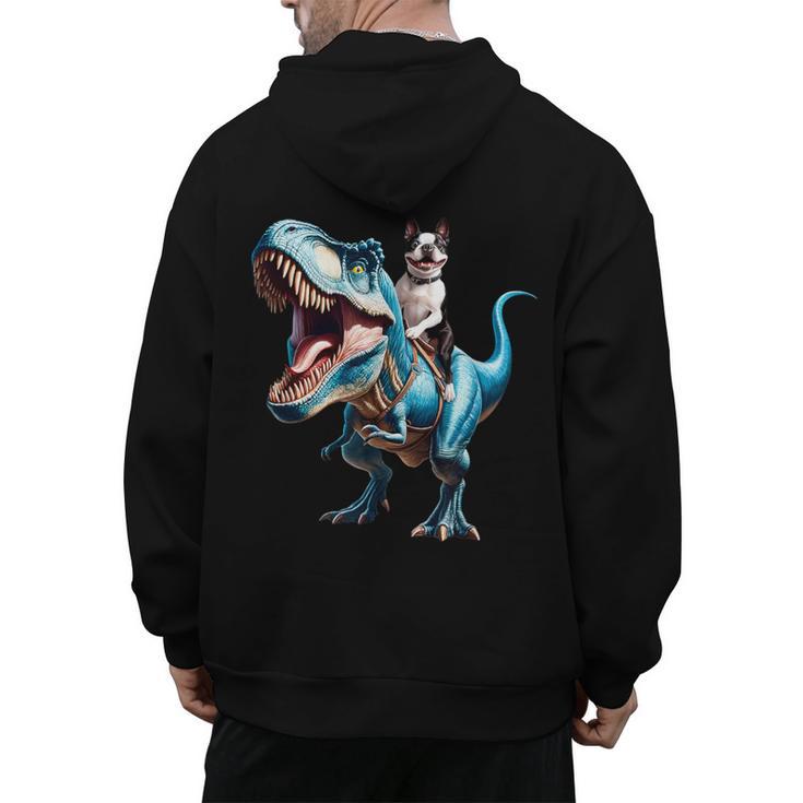 Boston Terrier Riding T-Rex Dinosaur Dog Lover Men's Hoodie Back Print