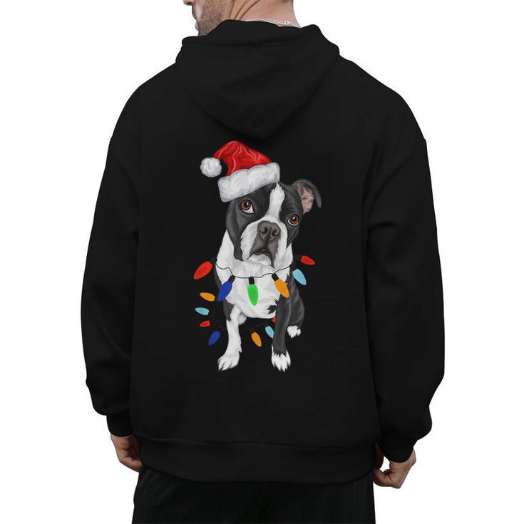 Boston Terrier Santa Christmas Lights Xmas Dog Lover Men Women Kids Men's Hoodie Back Print
