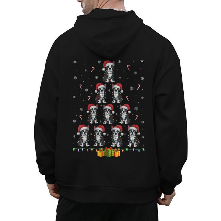 Boston Terrier Santa Hat Xmas Light Men Women Christmas Tree Men's Hoodie Back Print