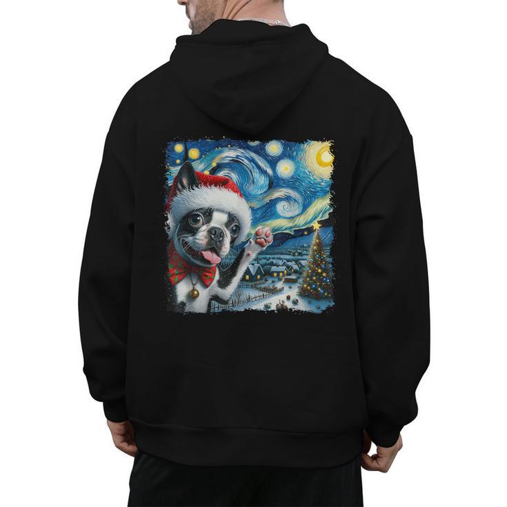 Boston Terrier Santa Starry Night Van Gogh Christmas Dog Men Women Kids Men's Hoodie Back Print