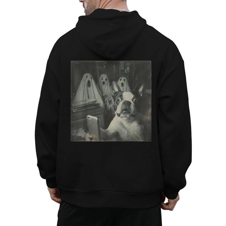 Boston Terrier Selfie With Ghosts Halloween Dog Lover Men's Hoodie Back Print