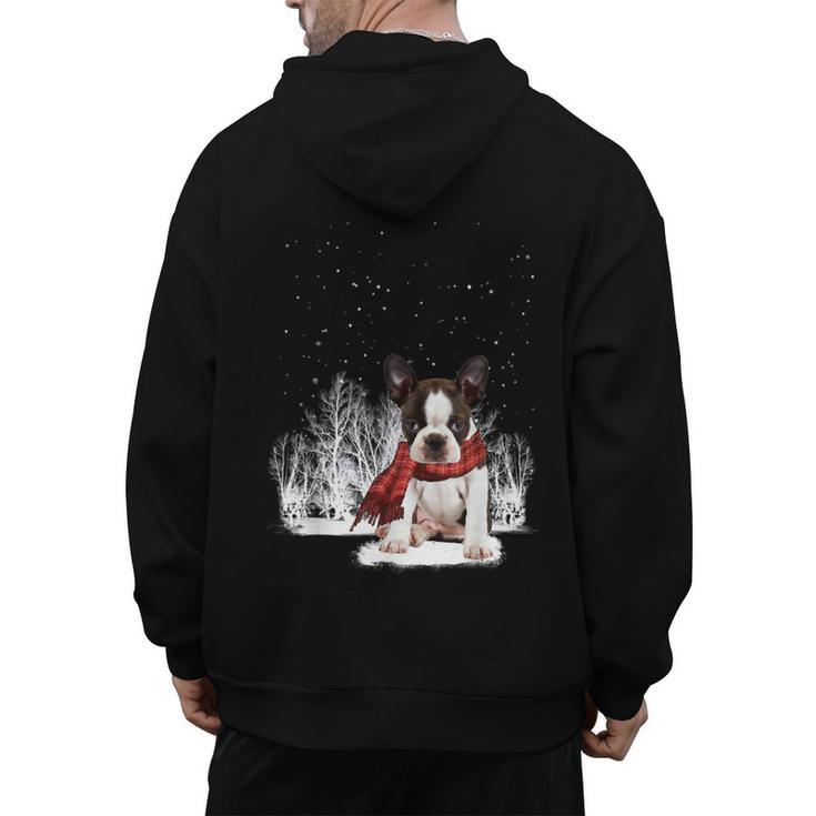 Boston Terrier In The Snow Merry Christmas Winter Men's Hoodie Back Print