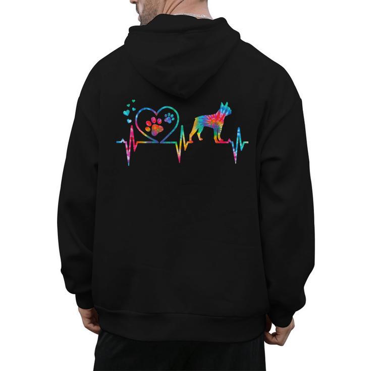 Boston Terrier Tie Dye Heartbeat Love Dog Men Women Men's Hoodie Back Print