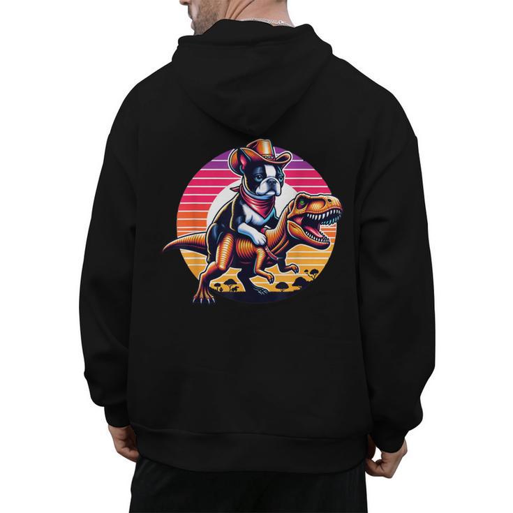 Boston Terrier Wearing A Cowboy Hat On T-Rex Men's Hoodie Back Print