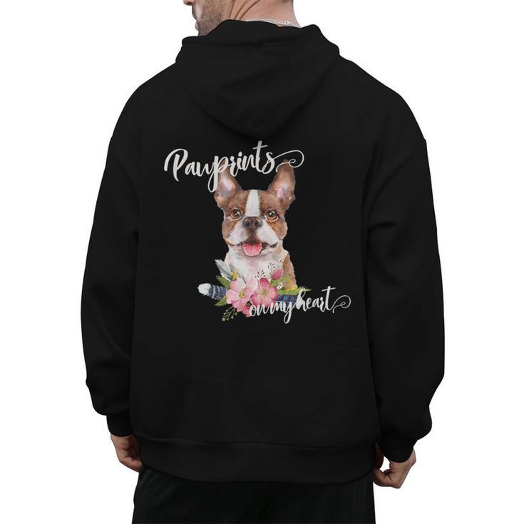 Brown Boston Terrier With Flowers And Feathers Men's Hoodie Back Print