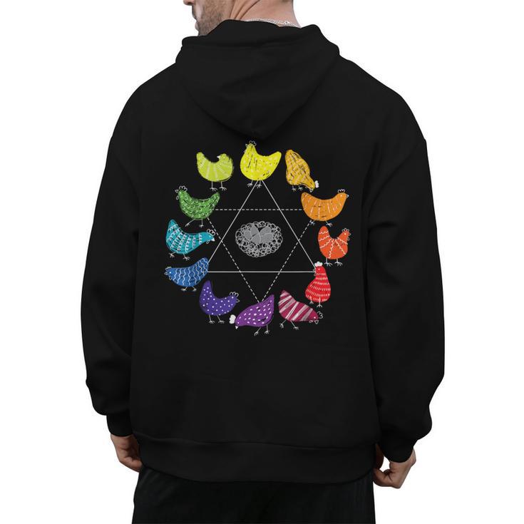 Chicken Themed Color Wheel Educational Art Teacher Artist Men Women Girls Kids Men's Hoodie Back Print