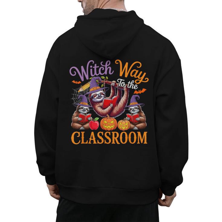 Way To Classroom Halloween Witch Three Cute Sloths Teacher Men's Hoodie Back Print
