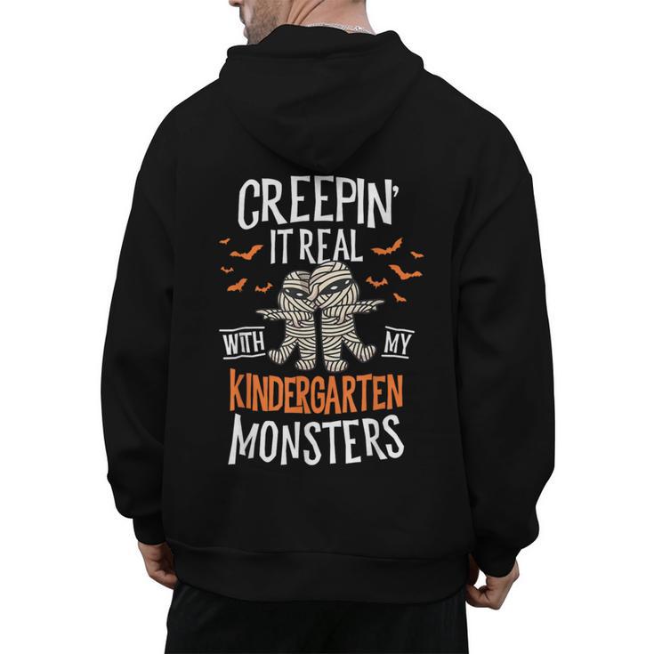 Creepin It Real Kindergarten Monsters Halloween Teacher Men's Hoodie Back Print