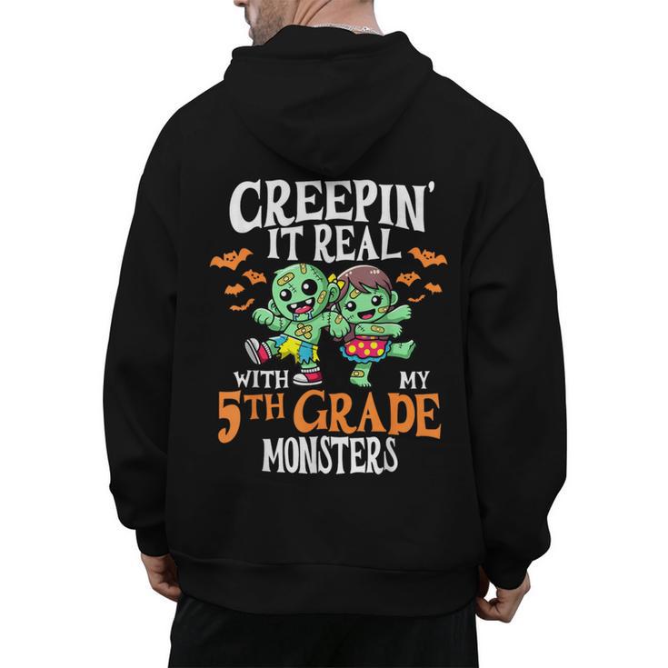 Creepin It Real Monster School 5th Grade Teacher Halloween Men's Hoodie Back Print