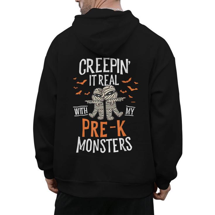 Creepin It Real Pre-K Monsters Halloween Preschool Teacher Men's Hoodie Back Print