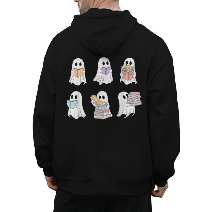 Cute Boo Ghost Reading Books Halloween Librarian Teacher Kid Men's Hoodie Back Print, trending gift
