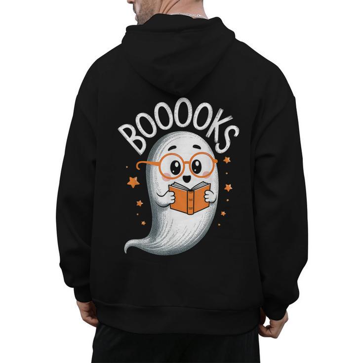Cute Ghost Book Reading Halloween Teacher Men's Hoodie Back Print