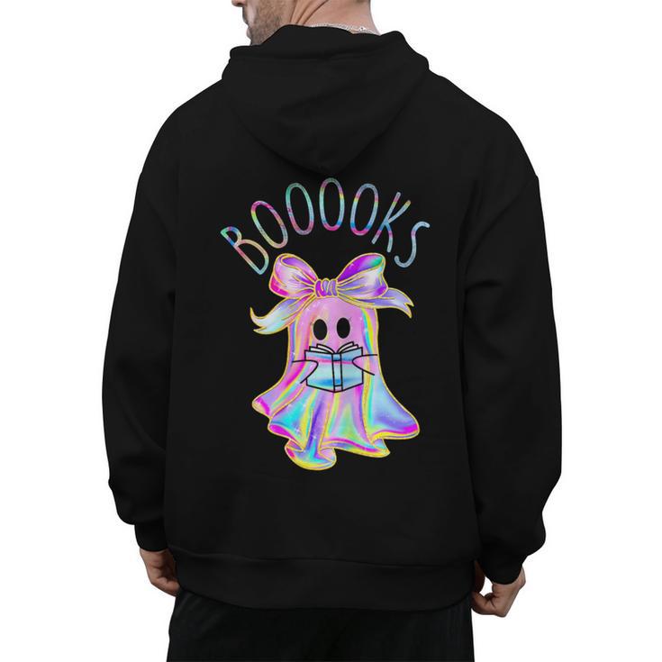 Cute Ghost Book Reading Halloween Teacher Top Girls Women Men's Hoodie Back Print