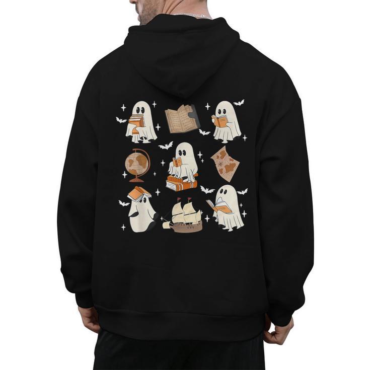 Cute Ghosts Reading Book Bookworm Halloween History Teacher Men's Hoodie Back Print