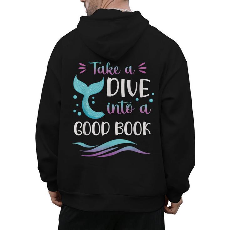 Cute Mermaid Librarian Teacher Dive Into A Good Book Reading Men's Hoodie Back Print