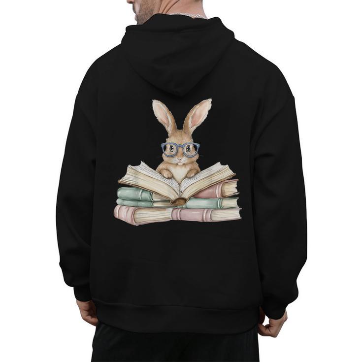 Cute Reading Bunny Glasses Books Bookworm Reader Teacher Men's Hoodie Back Print