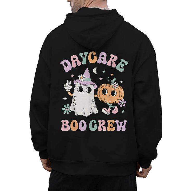 Daycare Boo Crew Groovy Halloween Floral Ghost Kid Teacher Men's Hoodie Back Print