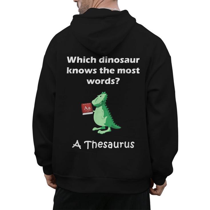 Dinosaur Thesaurus Grammar Joke Teacher Men's Hoodie Back Print