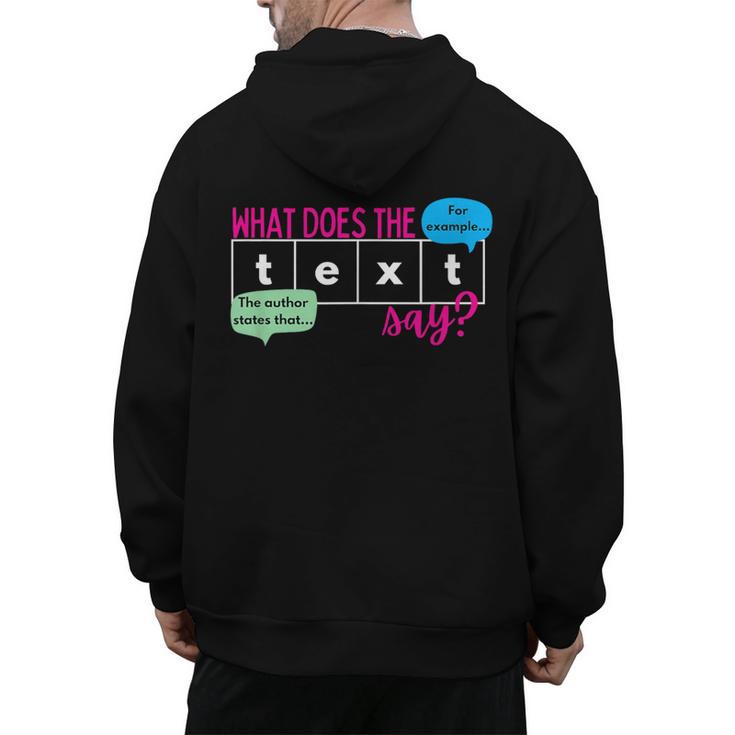 What Does The Text Say Text Evidence Reading Teacher For Men Women Men's Hoodie Back Print, trending gift