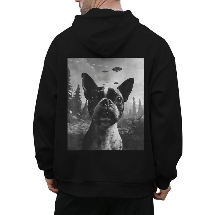 Dog Mom Dad Alien Selfie Boston Terrier UFO For Men Women Men's Hoodie Back Print